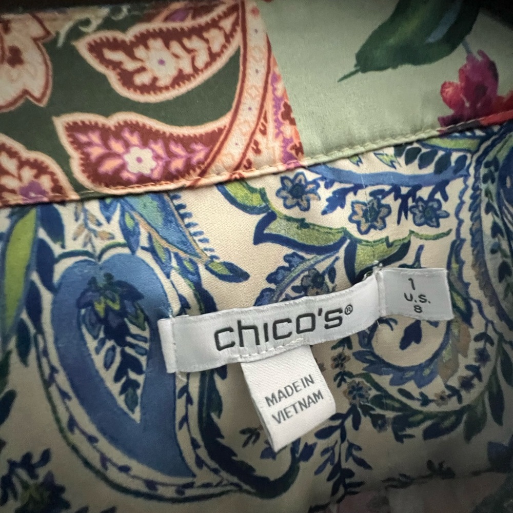 Chico’s Tie-Front Pretty Patchwork Boho Blouse Sp… - image 7